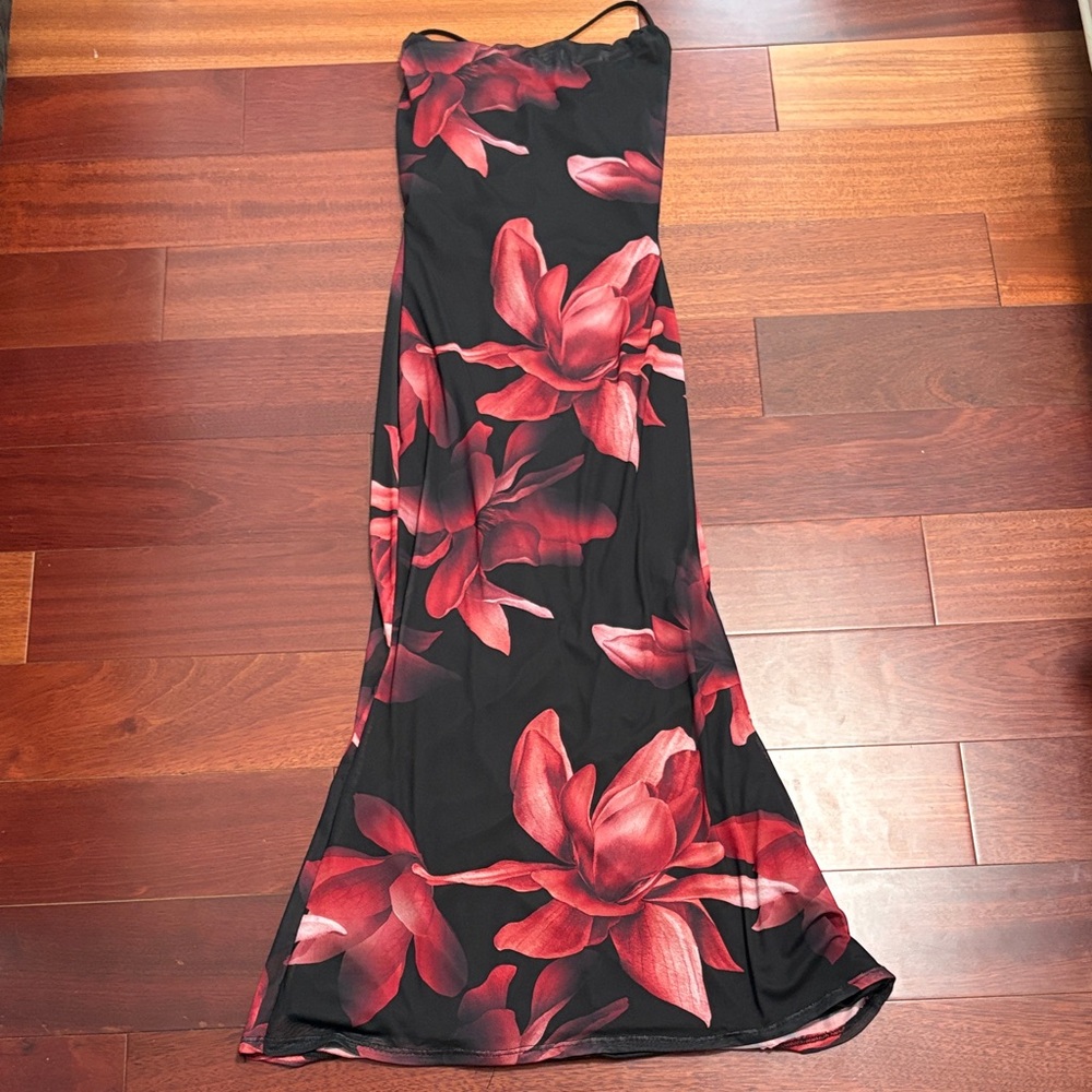 Windsor Black Dress with Pink Floral Accents